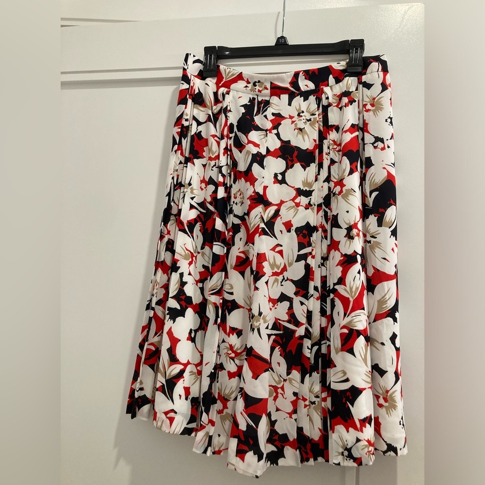 Karl Lagerfeld Red and Black Pleated Midi Skirt